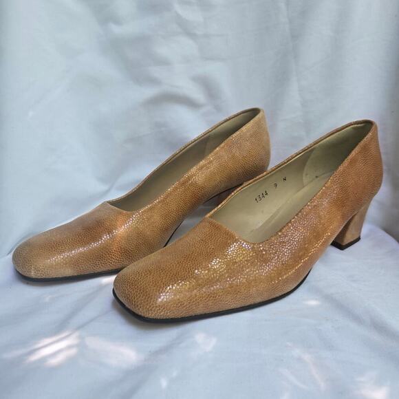 NEW Vtg Enzo Angliolini Square-Toe 9N Deadstock Tan Leather Textured Old Money - Picture 4 of 10